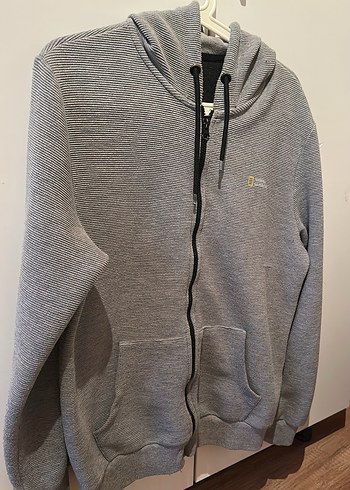 Erkek Gri Kapüşonlu Fermuarlı Sweatshirt - Görsel 2