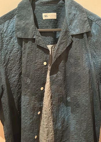 Erkek Keten Mavi Bağlama Desenli Gömlek - Görsel 2