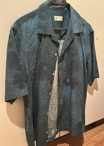 Erkek Keten Mavi Bağlama Desenli Gömlek - Görsel 3