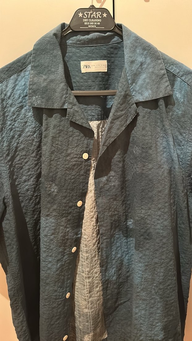 Erkek Keten Mavi Bağlama Desenli Gömlek - Görsel 2