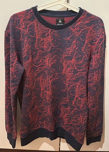 Koyu Kırmızı Bağlama Desenli Erkek Sweatshirt - Görsel 2