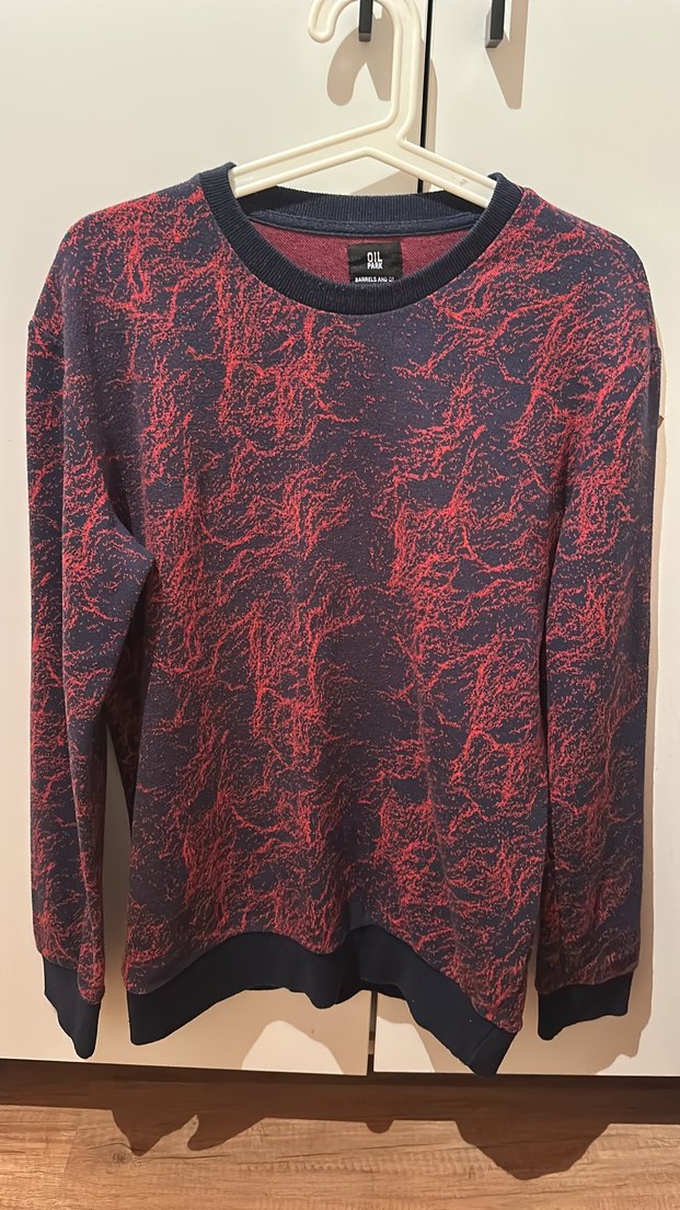 Koyu Kırmızı Bağlama Desenli Erkek Sweatshirt - Görsel 2