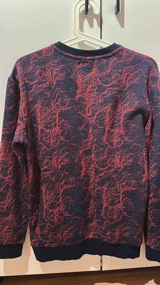 Koyu Kırmızı Bağlama Desenli Erkek Sweatshirt - Görsel 5