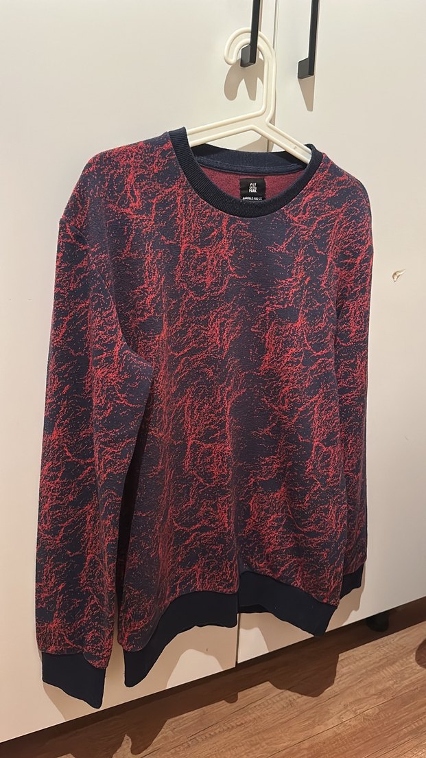 Koyu Kırmızı Bağlama Desenli Erkek Sweatshirt - Görsel 3