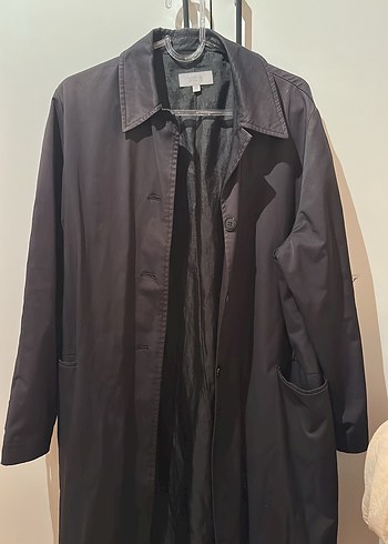 Bayan Gri Düğmeli Midi Yağmurluk - Görsel 2