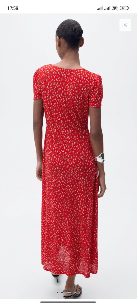 MANGO V Yaka Kısa Kollu Kırmızı Midi Elbise - Görsel 2