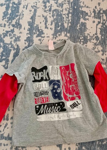 Çocuk Gri Uzun Kollu Rock Punk Tişört