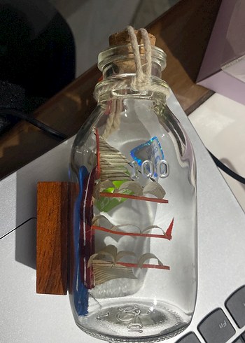 Cam Şişe İçinde Renkli Yelkenli Figür - Görsel 3