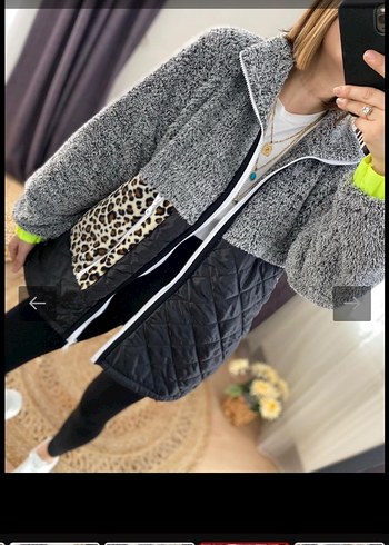 Gri Leopar Desenli Kısa Peluş Ceket