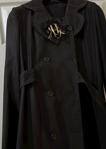 Siyah Uzun Kadın Gothic Düğmeli Kaban - Görsel 2