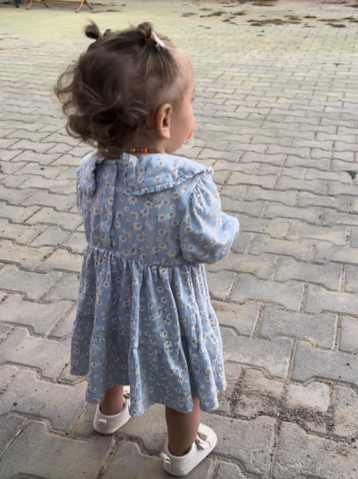 Mavi Çiçekli kısa Kollu Kız Elbise - Görsel 2