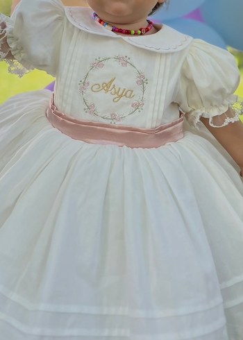 Dantel Detaylı Beyaz Kız Çocuk Elbise - Görsel 2
