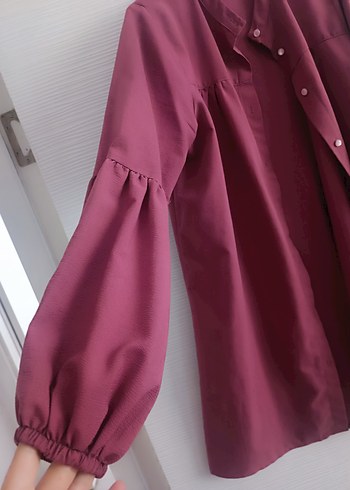 Diğer Düğmeli Uzun Kollu Bordo Tunik
