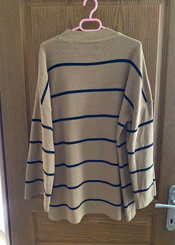 Bej Çizgili Kadın Triko Kazak - Görsel 2