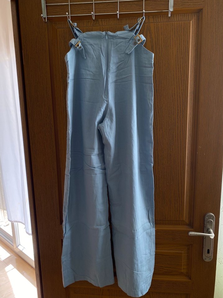 Gri Keten Bol Kesim Kemerli Kadın Pantolon gri bustiyer - Görsel 2