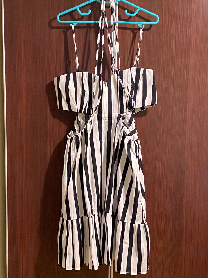 Zebra Desenli Uzun Askılı Kadın Elbise - Görsel 2