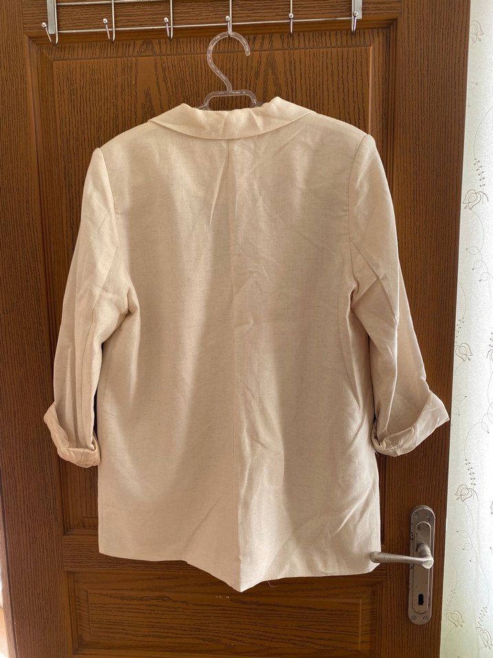 Bej Kadın Keten Blazer Ceket - Görsel 2