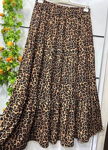 Leopar desenli gofre etek 