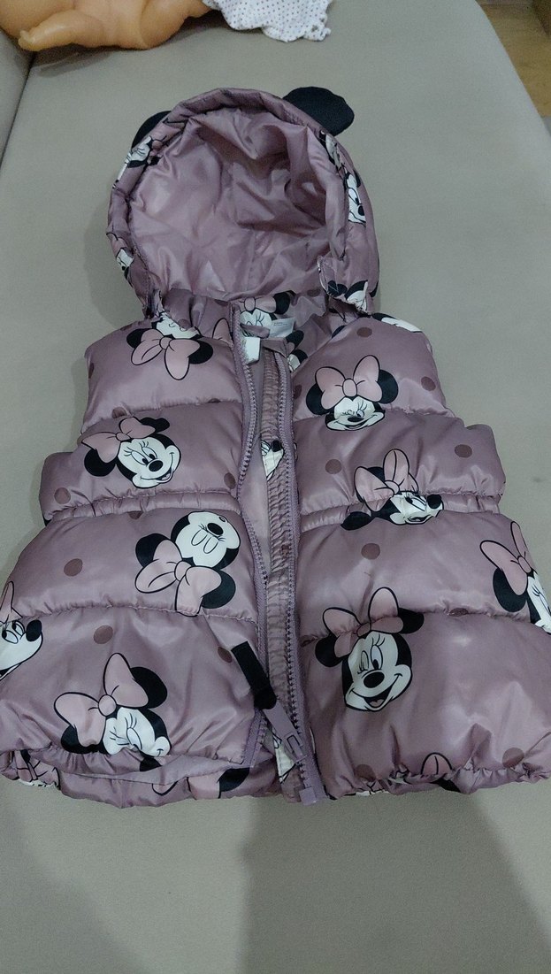 Kız Çocuk Pembe Minnie Baskılı Kapüşonlu Yelek - Görsel 3