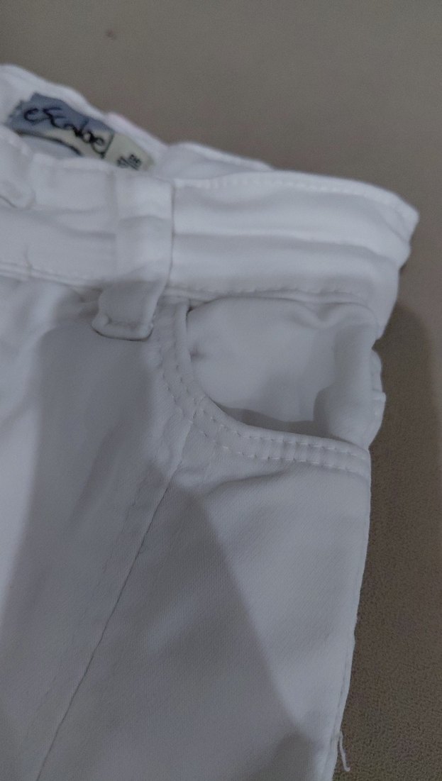 Kız Çocuk Beyaz Pileli Denim Pantolon - Görsel 3