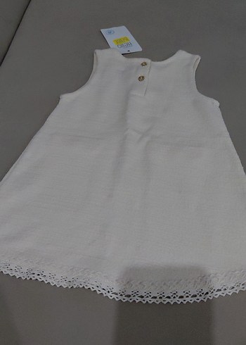 Kız Çocuk Düğmeli Kolsuz Beyaz Elbise - Görsel 4