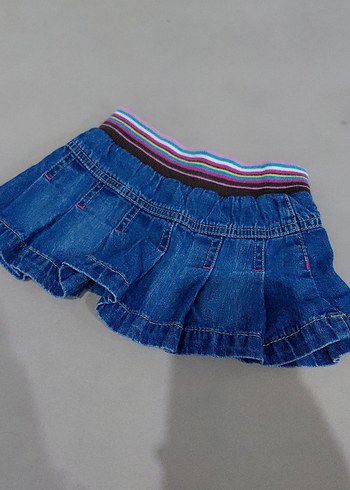 Nakışlı Renkli Fırfırlı Kız Kot Etek - Görsel 3