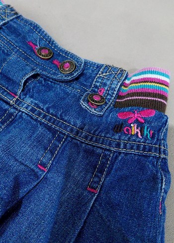 Nakışlı Renkli Fırfırlı Kız Kot Etek - Görsel 2