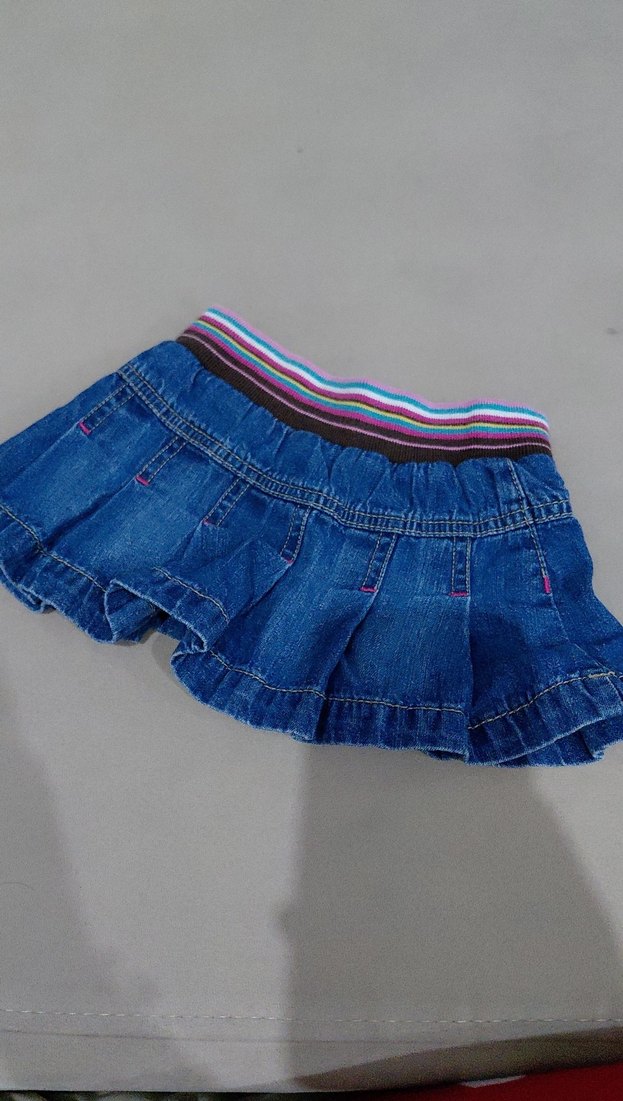 Nakışlı Renkli Fırfırlı Kız Kot Etek - Görsel 3