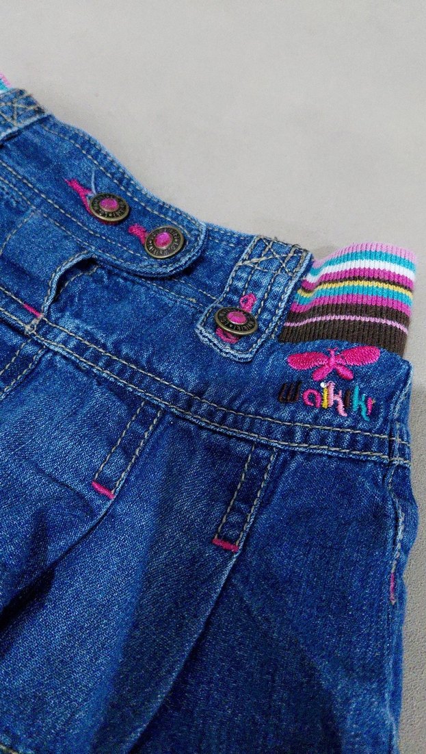 Nakışlı Renkli Fırfırlı Kız Kot Etek - Görsel 2