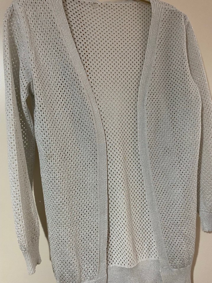 Gri Örgü V Yaka Uzun Kadın Hırka - Görsel 2