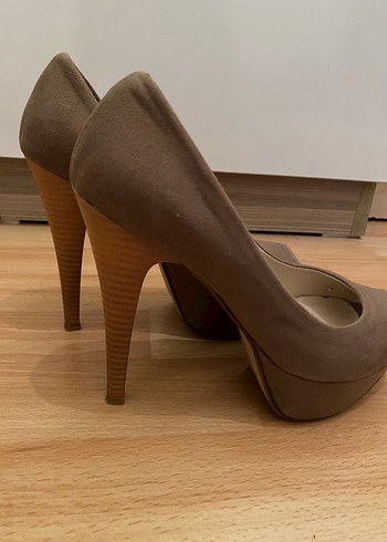 Bej Süet Platform Topuklu Stiletto - Görsel 2