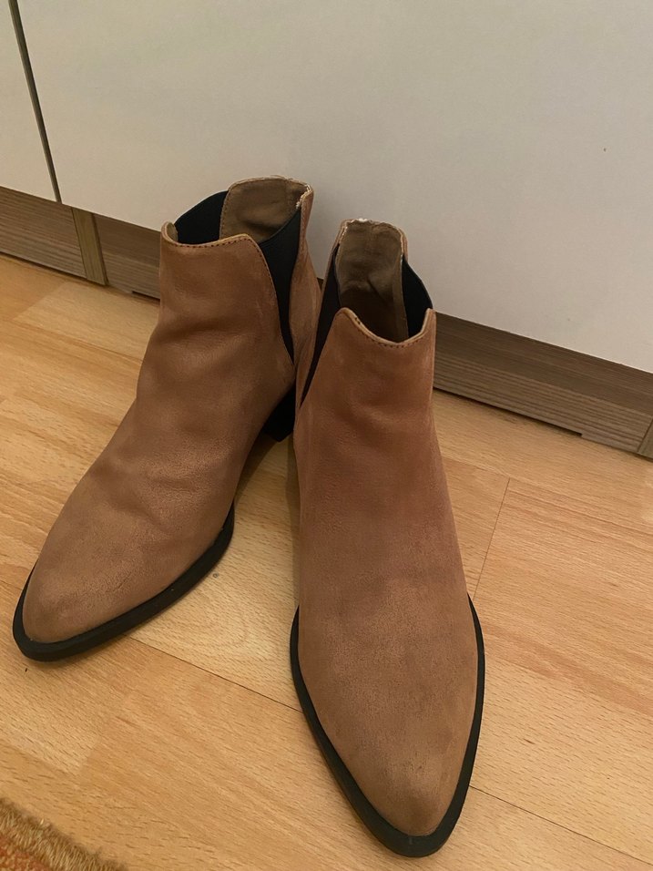 Kahverengi Süet Kadın Botları Blok Topuklu - Görsel 3