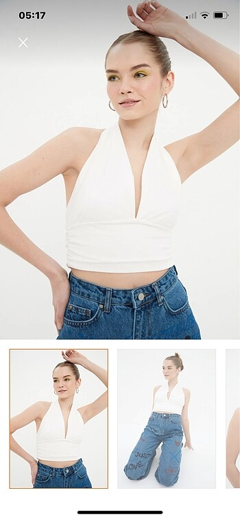 Trendyol & Milla Ekru boyundan bağlamalı crop bluz