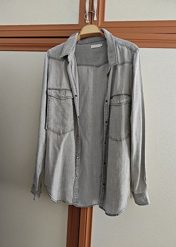 Calvin Klein Gri Denim Uzun Kollu Kadın Gömlek
