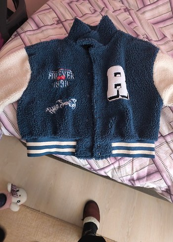 kadın Mavi Nakışlı Triko Polar Ceket - Görsel 2