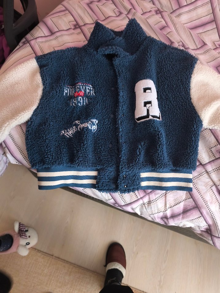 kadın Mavi Nakışlı Triko Polar Ceket - Görsel 2