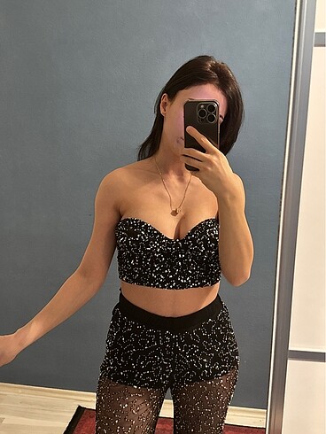 s Beden siyah Renk Stradivarius Alt-Üst İşlemeli Takım