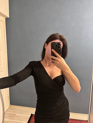 xs Beden Parıltılı Siyah Mini Elbise