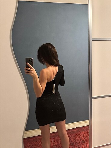 Diğer Parıltılı Siyah Mini Elbise