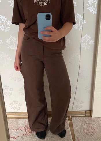 Kadın Kahverengi Süet bol kesim Fit Pantolon - Görsel 7