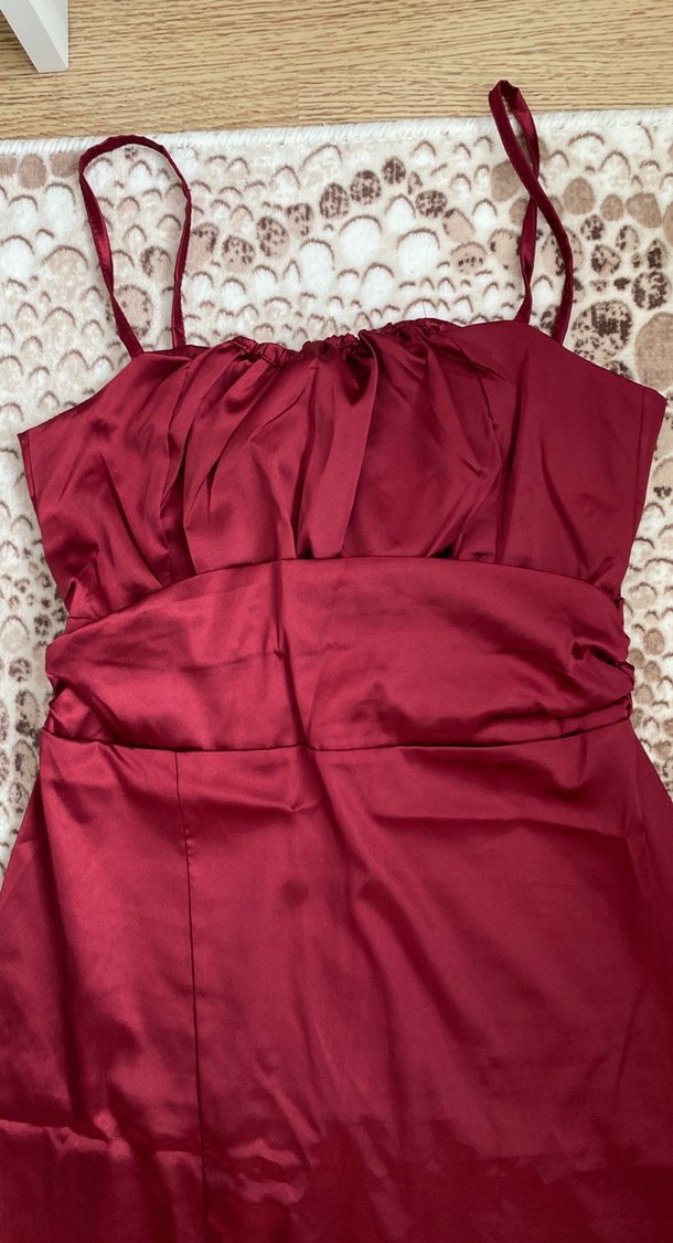 Bordo Parlak Uzun Abiye Elbise - Görsel 3