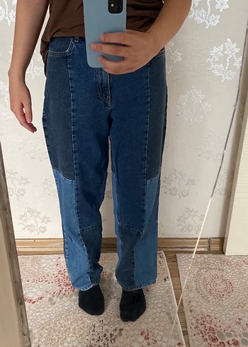 Kadın Mavi Gri Patchwork Kot Pantolon - Görsel 6