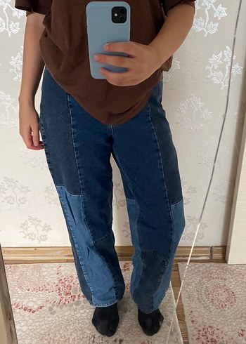 Kadın Mavi Gri Patchwork Kot Pantolon - Görsel 5