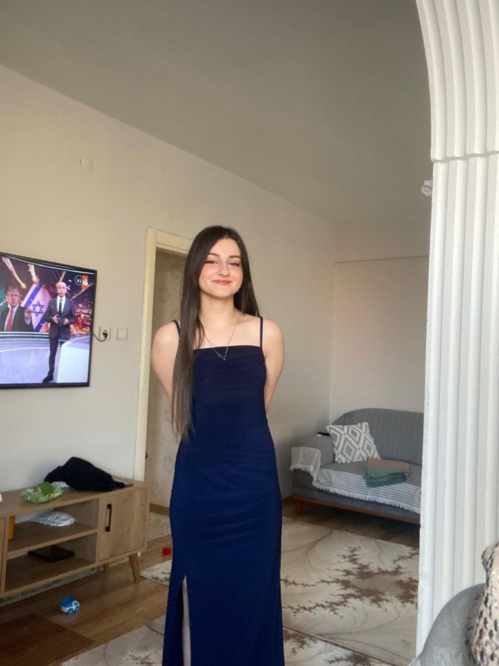 Lacivert Uzun Askılı Elbise - Görsel 2