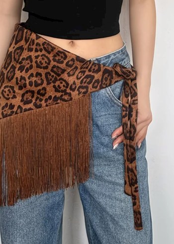 Kahverengi Püsküllü Leopar Desenli aksesuar - Görsel 3