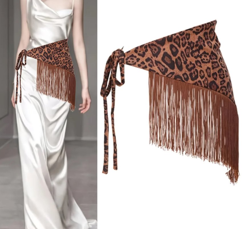Kahverengi Püsküllü Leopar Desenli aksesuar - Görsel 2