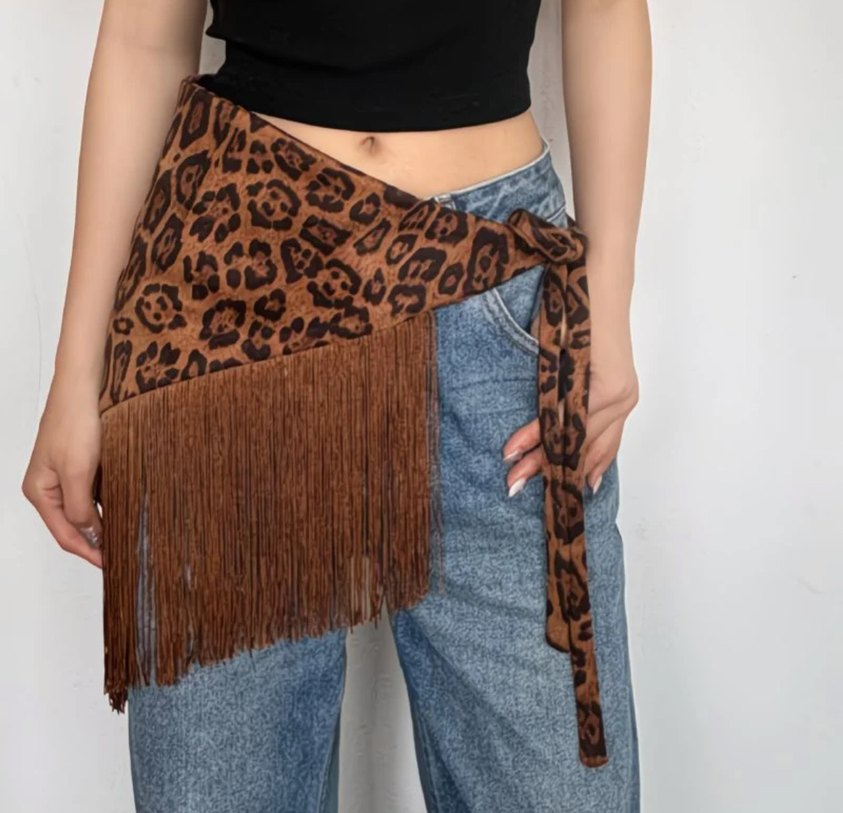 Kahverengi Püsküllü Leopar Desenli aksesuar - Görsel 3