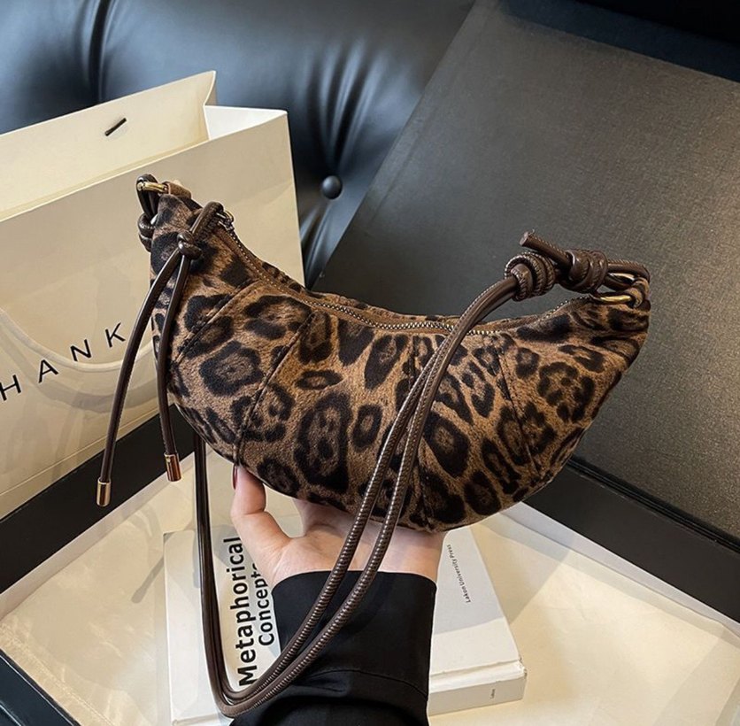 Kahverengi Leopar Desenli Deri Kadın Çanta - Görsel 3