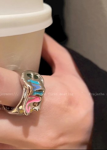 Pembe Boncuklu Rock Punk Kadın Yüzük - Görsel 3