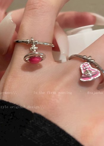 Pembe Boncuklu Rock Punk Kadın Yüzük - Görsel 2